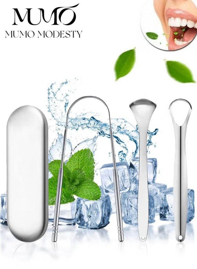 MUMO 4 Pack Stainless Steel Tongue Cleaning Scraper ，Tongue Scraper,Portable Reusable Tongue Scraper Tongue Cleaner for Oral Cleaning and Reducing Bad Breath - Image 1