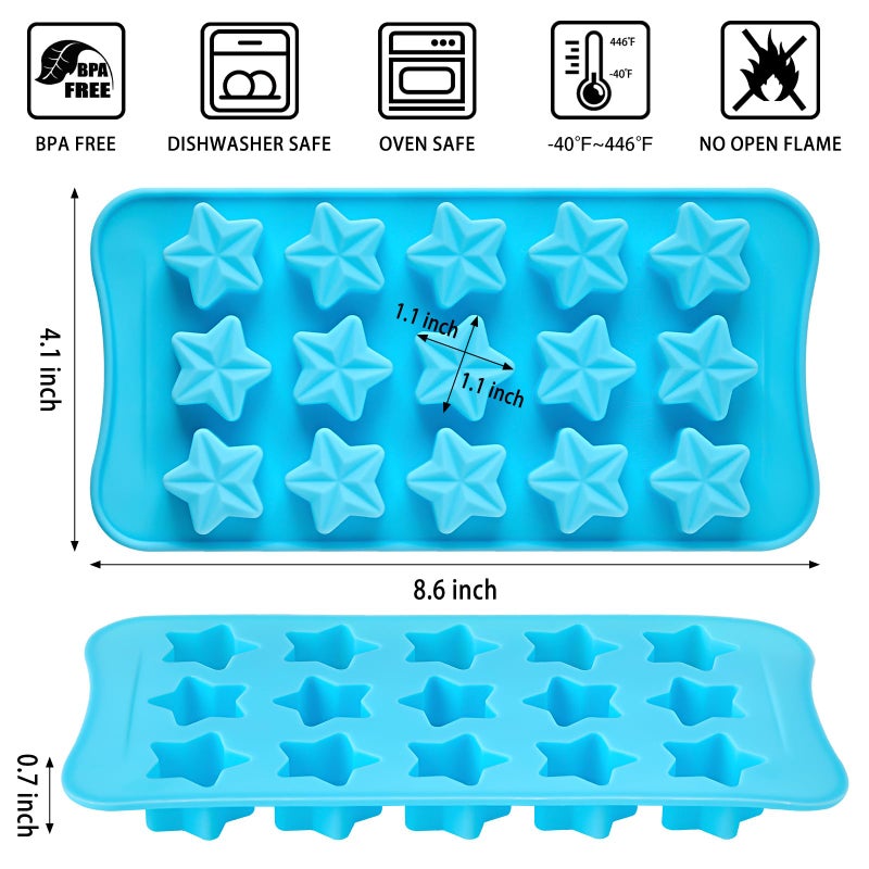 CLUEWR 6 Pcs Flower Silicone Chocolate Molds Set, 15-Cavity Rose Heart Star Candy Mold Different Shapes Silicone Molds for Chocolate, Candy, Ice Cube, Butter, Jello - Image 2