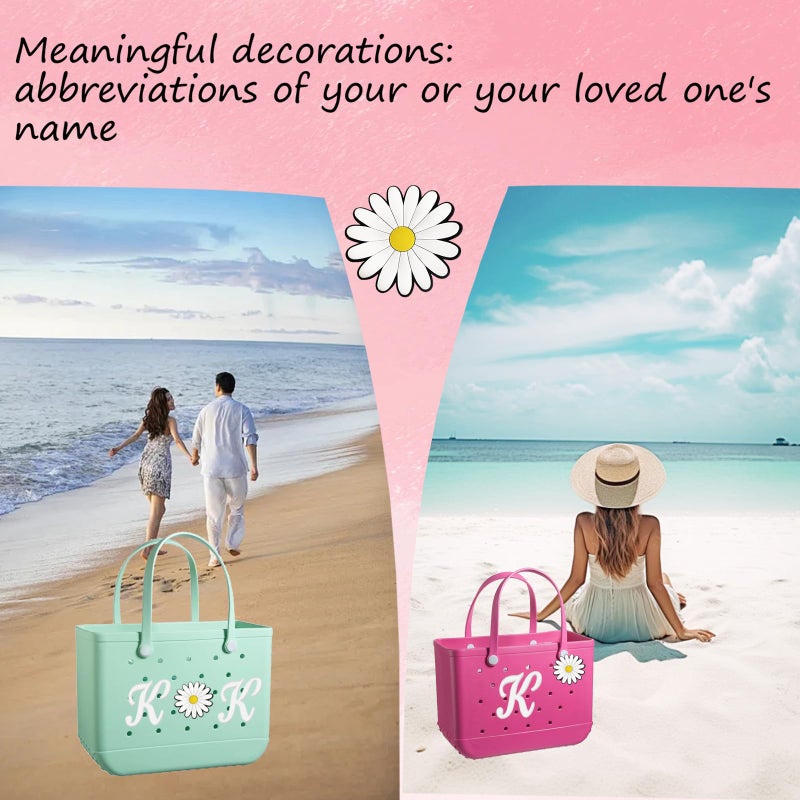 Hroatpk 2pcs Charms for Bogg Bag, Letter Charms Decorative Alphabet Lettering Accessories Insert Charms Compatible with Bogg Bag, Beach Bag, Rubber Tote Bag (Letter K+Flower) - Image 3