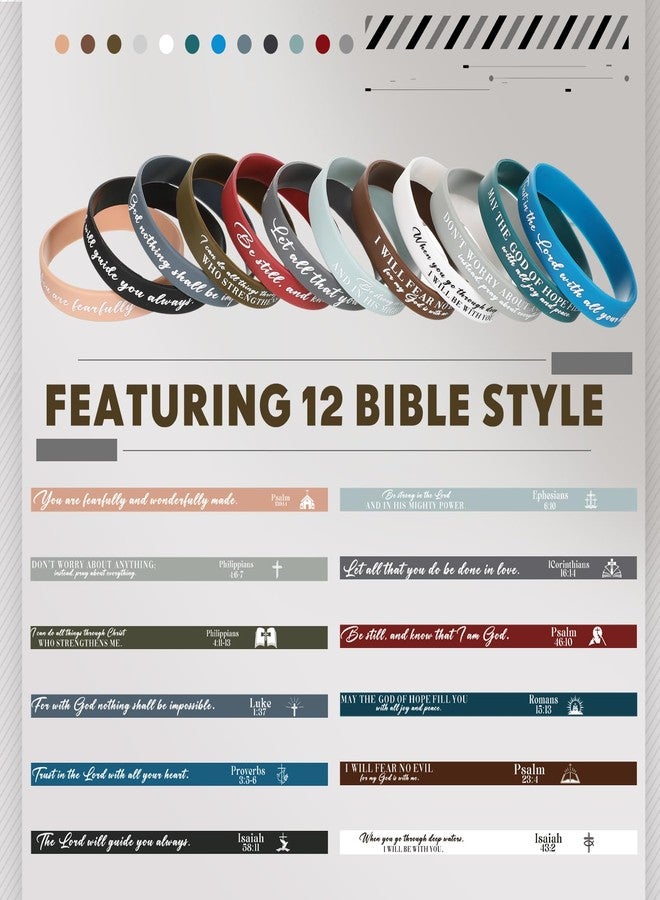 Ecation Bible Verses Bracelets Bulk Scripture Silicone Wristbands Inspirational Motivational Quote Rubber Wristbands Christian Bracelets for Easter Carnival Party Favors(Classic Color,24 Pcs) - Image 3