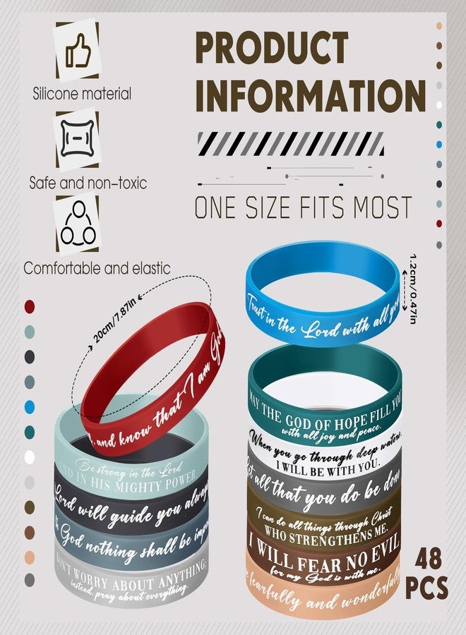 Ecation Bible Verses Bracelets Bulk Scripture Silicone Wristbands Inspirational Motivational Quote Rubber Wristbands Christian Bracelets for Easter Carnival Party Favors(Classic Color,24 Pcs) - Image 2