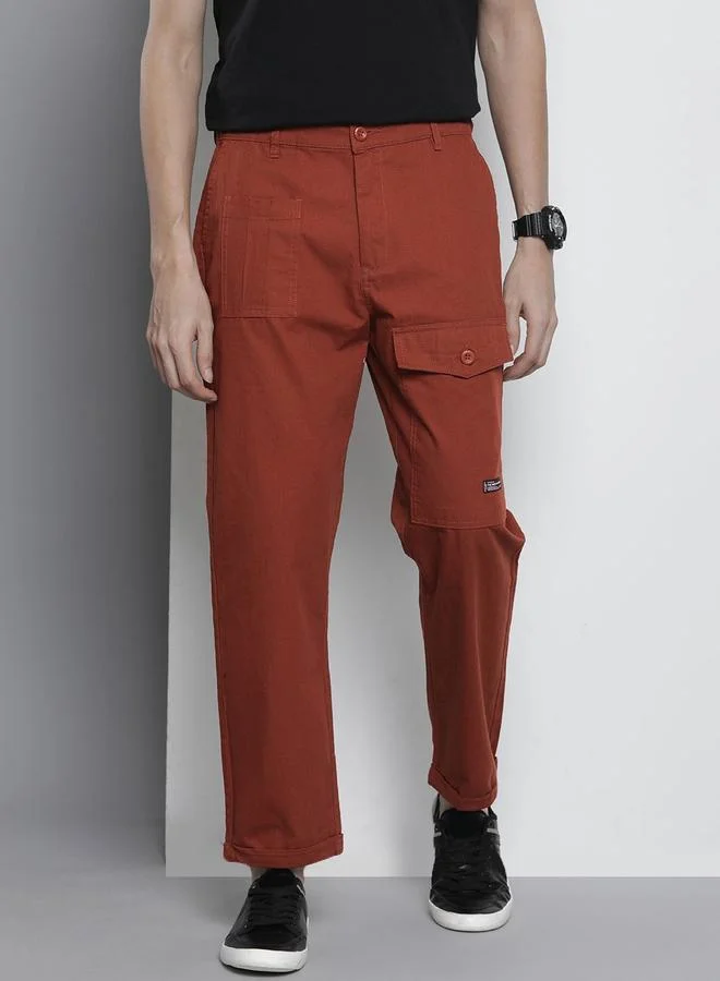 The Indian Garage Co Men Rust Slim Fit Cargo Trousers