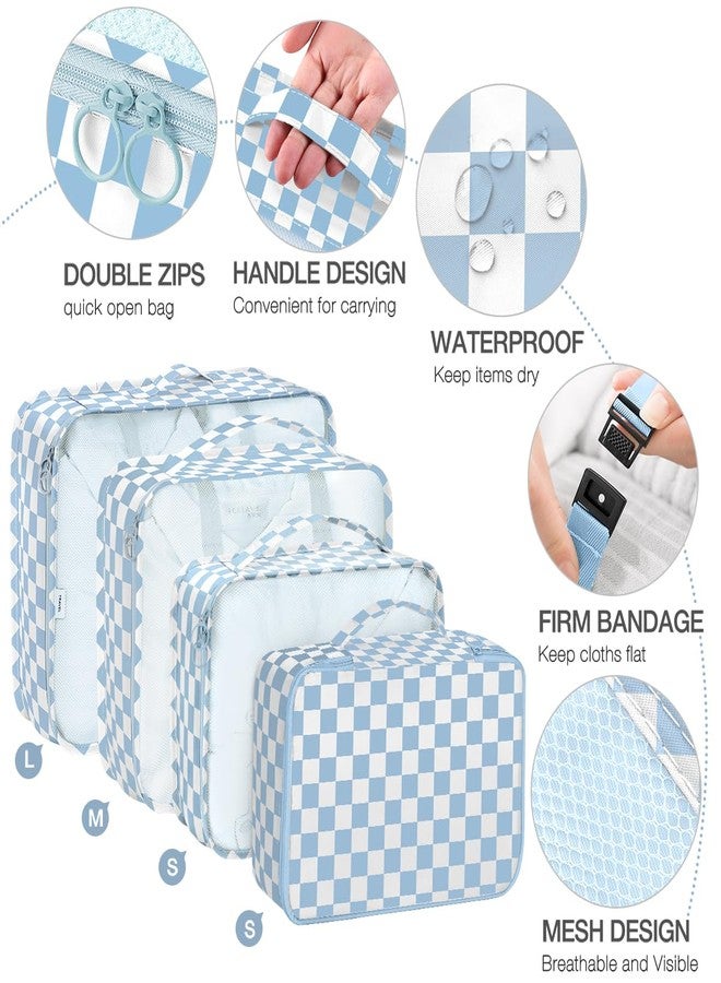 hatisan Packing Cubes for Suitcases,Packing Cubes with Shoe Bag, Cosmetics Bag, Clothing Bag, Accessories Bags Packing Cubes for Travel Luggage Organizer Women Men, Blue Checkered - Image 3