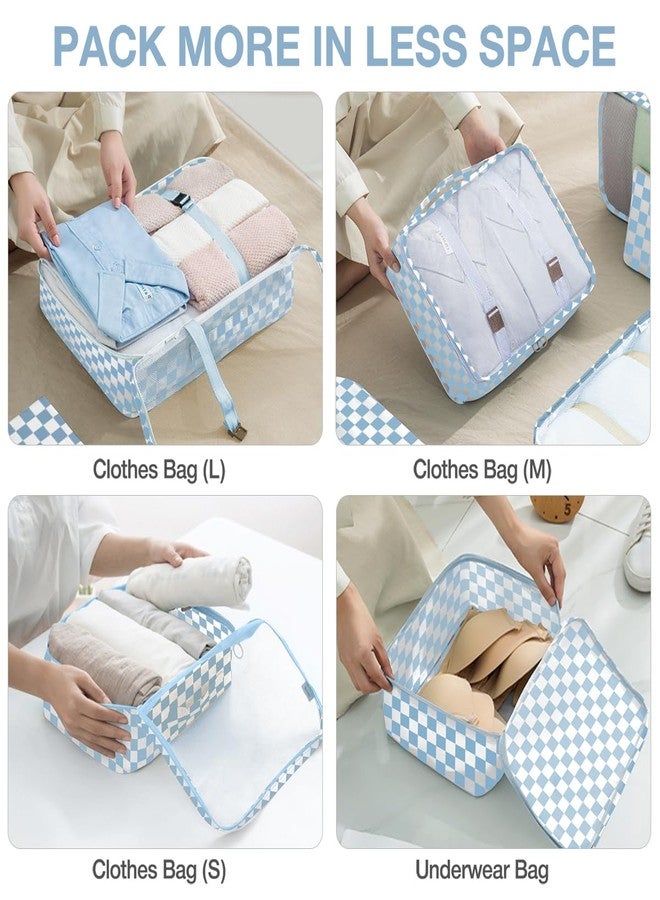 hatisan Packing Cubes for Suitcases,Packing Cubes with Shoe Bag, Cosmetics Bag, Clothing Bag, Accessories Bags Packing Cubes for Travel Luggage Organizer Women Men, Blue Checkered - Image 4