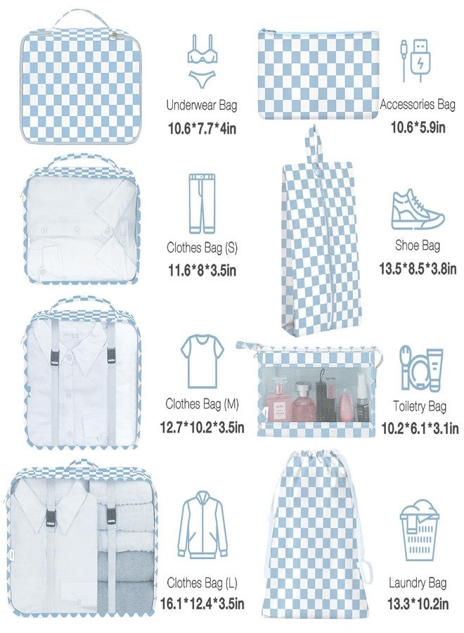 hatisan Packing Cubes for Suitcases,Packing Cubes with Shoe Bag, Cosmetics Bag, Clothing Bag, Accessories Bags Packing Cubes for Travel Luggage Organizer Women Men, Blue Checkered - Image 2
