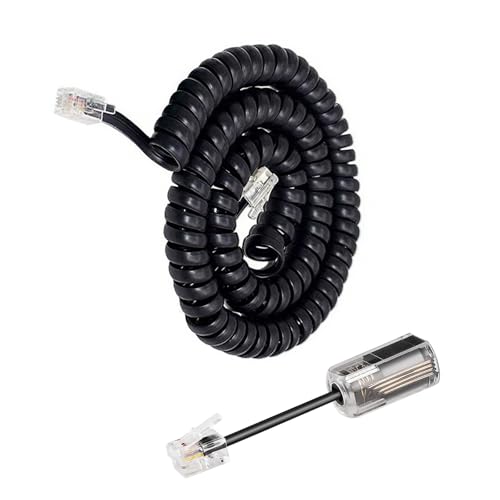 Uvital Telephone Handset Cord Detangler, 1 Pack Landline Handset Cord Cable 8Ft Uncoiled(1.2 Ft Coiled) and 1 Pack Anti-Tangle Telephone Cords Untangler 360 Degree Rotating Swivel Cords(Black) - Image 1