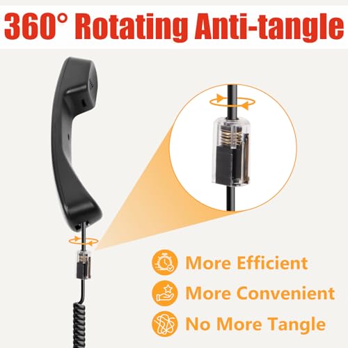 Uvital Telephone Handset Cord Detangler, 1 Pack Landline Handset Cord Cable 8Ft Uncoiled(1.2 Ft Coiled) and 1 Pack Anti-Tangle Telephone Cords Untangler 360 Degree Rotating Swivel Cords(Black) - Image 4