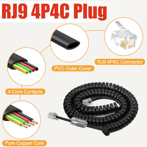 Uvital Telephone Handset Cord Detangler, 1 Pack Landline Handset Cord Cable 8Ft Uncoiled(1.2 Ft Coiled) and 1 Pack Anti-Tangle Telephone Cords Untangler 360 Degree Rotating Swivel Cords(Black) - Image 5