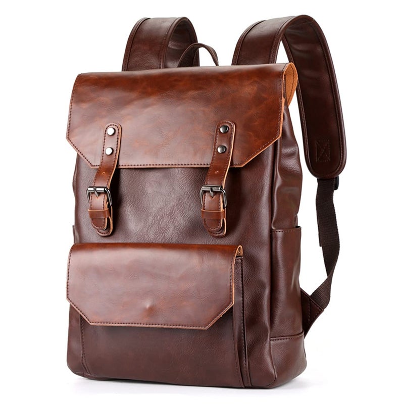 WEECOC Vintage Leather Backpack Casual Daypack for Men Women Laptop Bag Satchel Bags Unisex Satchel Bags Classic style (brown) - Image 2
