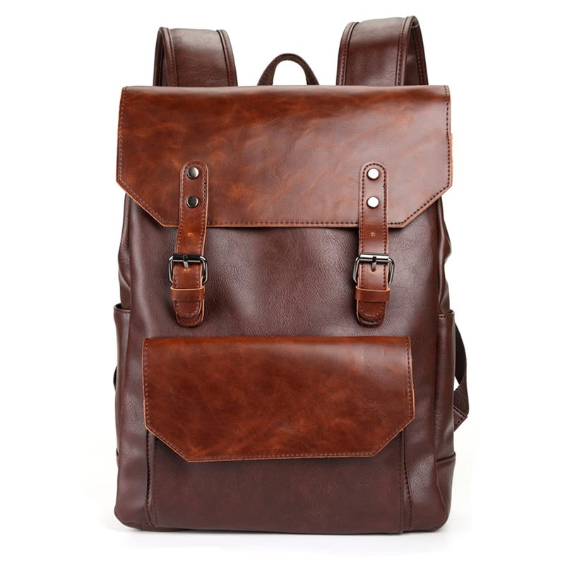 WEECOC Vintage Leather Backpack Casual Daypack for Men Women Laptop Bag Satchel Bags Unisex Satchel Bags Classic style (brown) - Image 1
