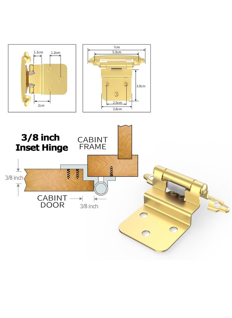 General - 3/8 Inch Inset Cabinet Hinges,1 Pairs Self Closing Flush Face Mount Hinges with Door Bumper, Variable Decorative Hardware for Bathroom, Furniture, Kitchen Cabinet Doors, Brass Gold - Image 1