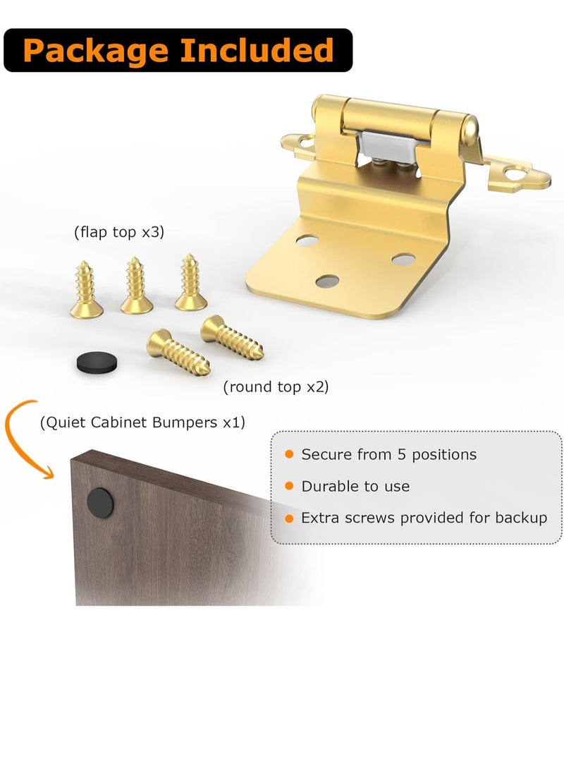 General - 3/8 Inch Inset Cabinet Hinges,1 Pairs Self Closing Flush Face Mount Hinges with Door Bumper, Variable Decorative Hardware for Bathroom, Furniture, Kitchen Cabinet Doors, Brass Gold - Image 1