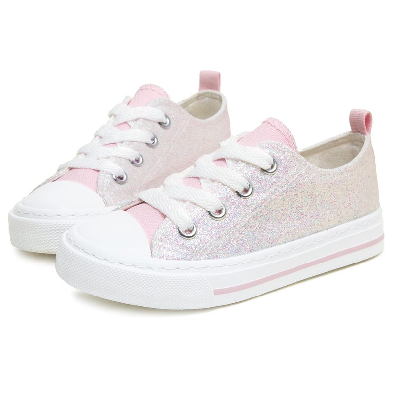 Toandon Girls Kids Sneakers Glitter Sequins Canvas Shoes Toddler Child Glitter Sparkle Low Top Lace Up Non Slip Lightweight Walking Outdoor Pink Size 10 - Image 1