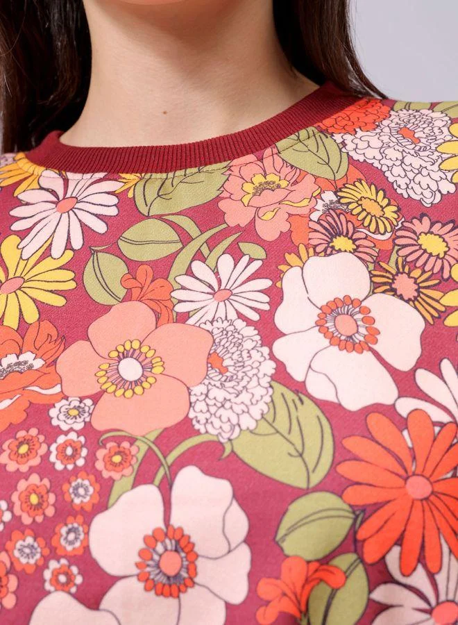 Freehand  Women Relaxed Fit Floral Printed Crew Neck Long Sleeve Crewneck Sweatshirt for Women | Best Price UAE