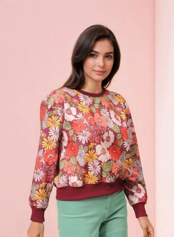 Freehand  Women Relaxed Fit Floral Printed Crew Neck Long Sleeve Crewneck Sweatshirt for Women | Best Price UAE