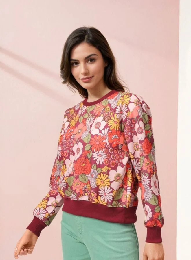 Freehand  Women Relaxed Fit Floral Printed Crew Neck Long Sleeve Crewneck Sweatshirt for Women | Best Price UAE