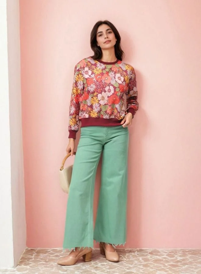 Freehand  Women Relaxed Fit Floral Printed Crew Neck Long Sleeve Crewneck Sweatshirt for Women | Best Price UAE