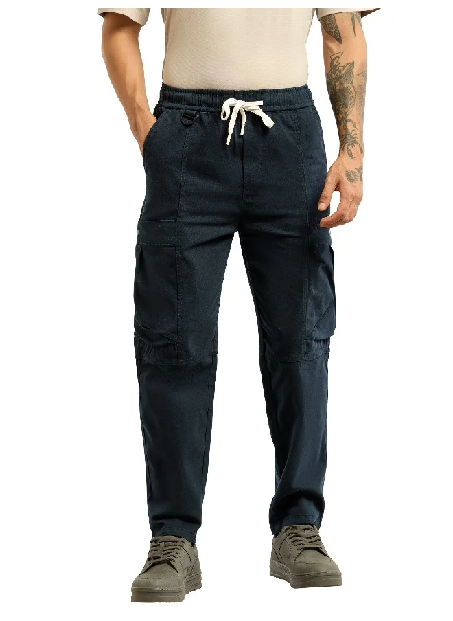 Beyoung Midnight Blue Tapered Baggy Cargo Pants