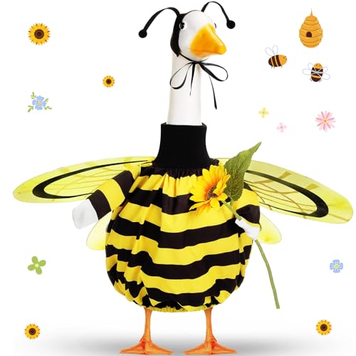 FuWeave Spring Bee Porch Goose Outfit for 23 Porch Goose Clothes with Bee Wings Sunflower for Spring Summer Outdoor Statue Garden Deck Patio Yard Lawn Art Decoration - Image 1