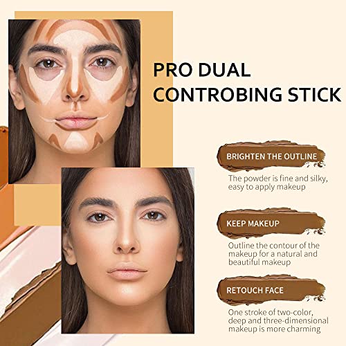 KARNAR 4 Colors Cream Contour Sticks Makeup Kit, Primer Face Highlighter Contouring for Beginners, Highlight and Contour Kit, Cream Concealer Makeup Blur Stick, Primer Face Corrector 1#,3# - Image 2