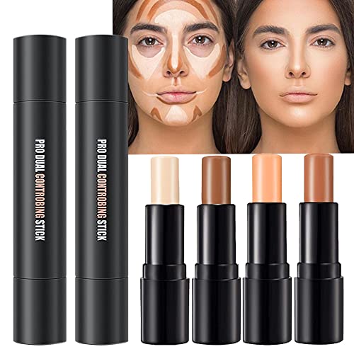 KARNAR 4 Colors Cream Contour Sticks Makeup Kit, Primer Face Highlighter Contouring for Beginners, Highlight and Contour Kit, Cream Concealer Makeup Blur Stick, Primer Face Corrector 1#,3# - Image 1