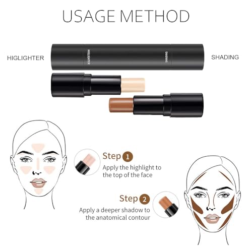 KARNAR 4 Colors Cream Contour Sticks Makeup Kit, Primer Face Highlighter Contouring for Beginners, Highlight and Contour Kit, Cream Concealer Makeup Blur Stick, Primer Face Corrector 1#,3# - Image 5