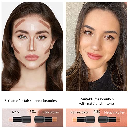 KARNAR 4 Colors Cream Contour Sticks Makeup Kit, Primer Face Highlighter Contouring for Beginners, Highlight and Contour Kit, Cream Concealer Makeup Blur Stick, Primer Face Corrector 1#,3# - Image 3