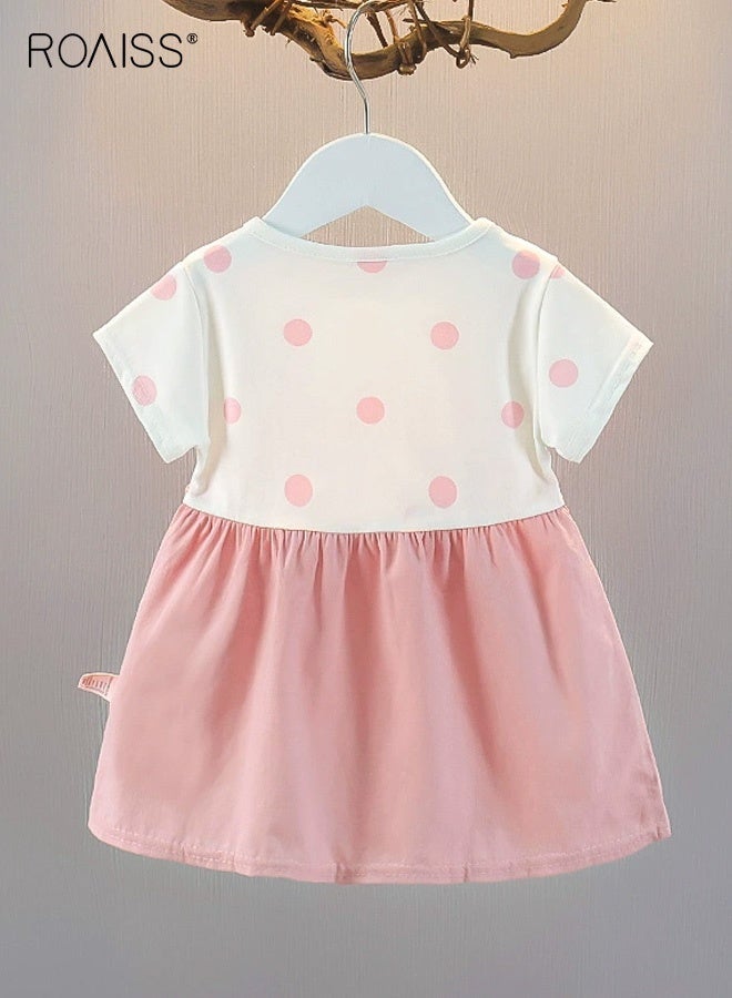 roaiss Girls Faux Two-Piece Dress, Stylish Summer Frock with Bowknots, Short Sleeve Polka Dot Dress, Casual A Line Dress for Girls, Suit for Daily Wear or Any Occasion - Image 3