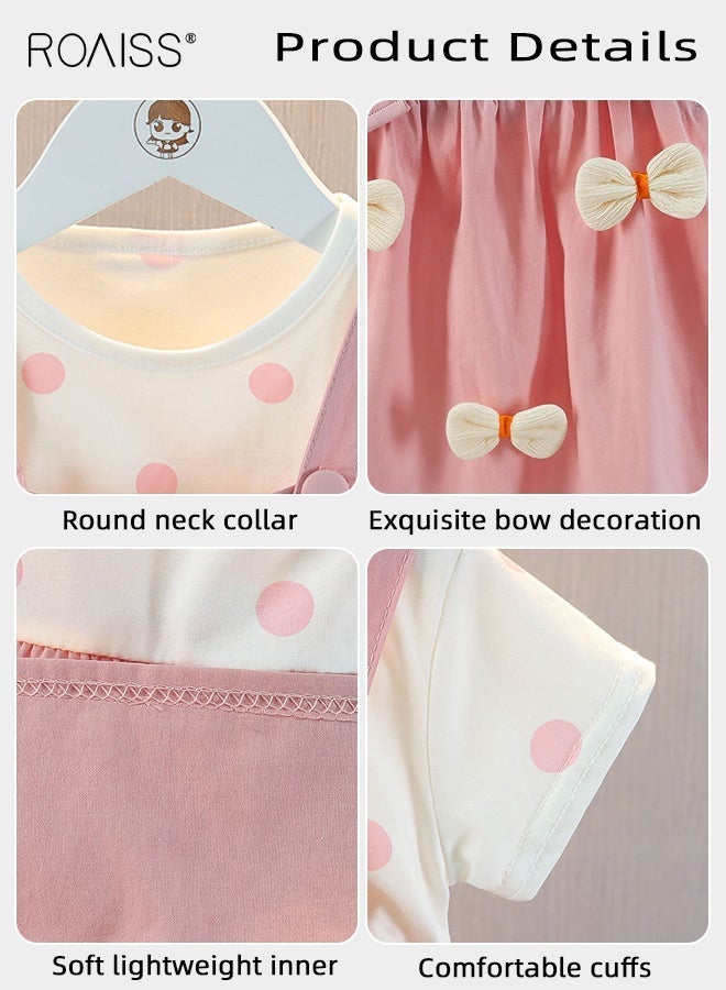 roaiss Girls Faux Two-Piece Dress, Stylish Summer Frock with Bowknots, Short Sleeve Polka Dot Dress, Casual A Line Dress for Girls, Suit for Daily Wear or Any Occasion - Image 4