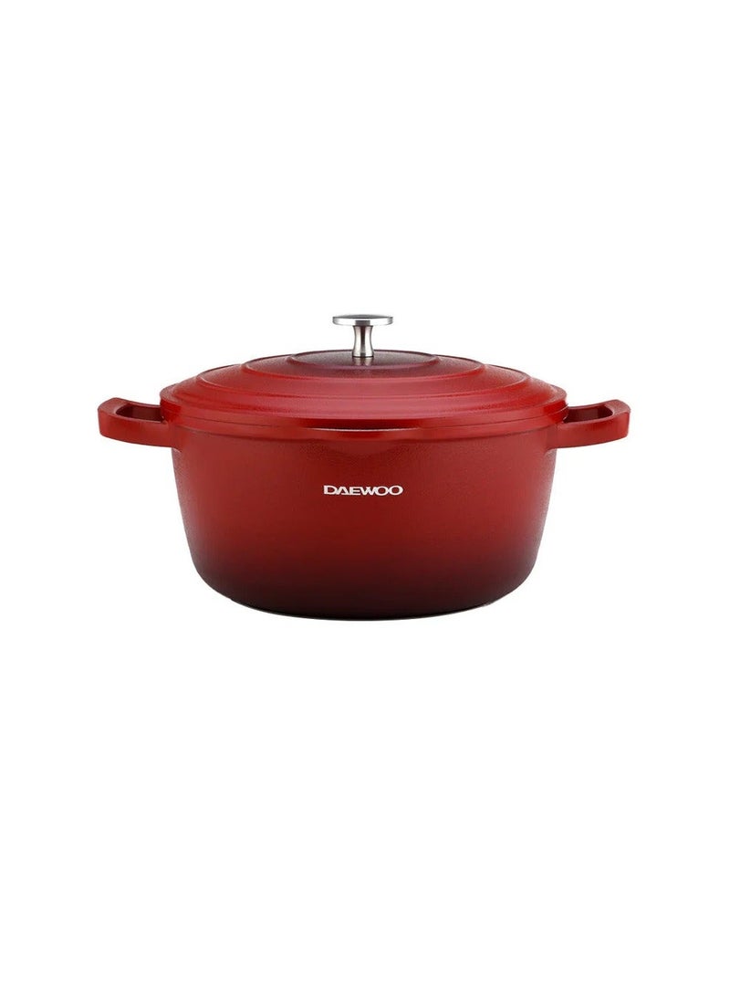 DAEWOO وعاء كسرولة من الألمنيوم المصبوب بقطر 28 سم من دايو مع غطاء، طلاء غير لاصق من حجر الجرانيت، قاعدة تحريض كاملة، آمن للاستخدام في الفرن، أحمر، خالي من المواد الكيميائية - Image 1