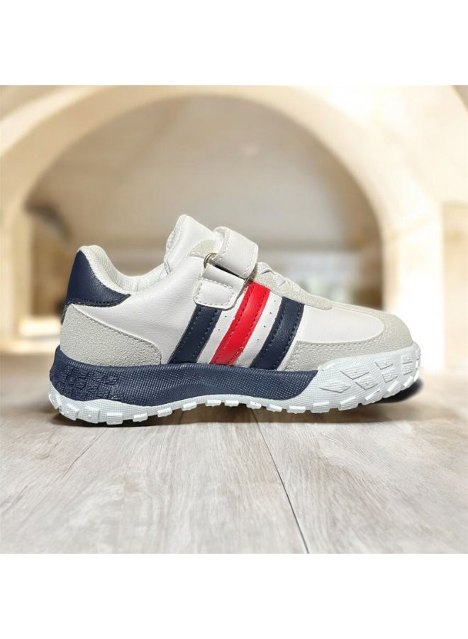Kids Casual Sneakers White with Velcro & Laces – Lightweight Daily Shoes - Image 3