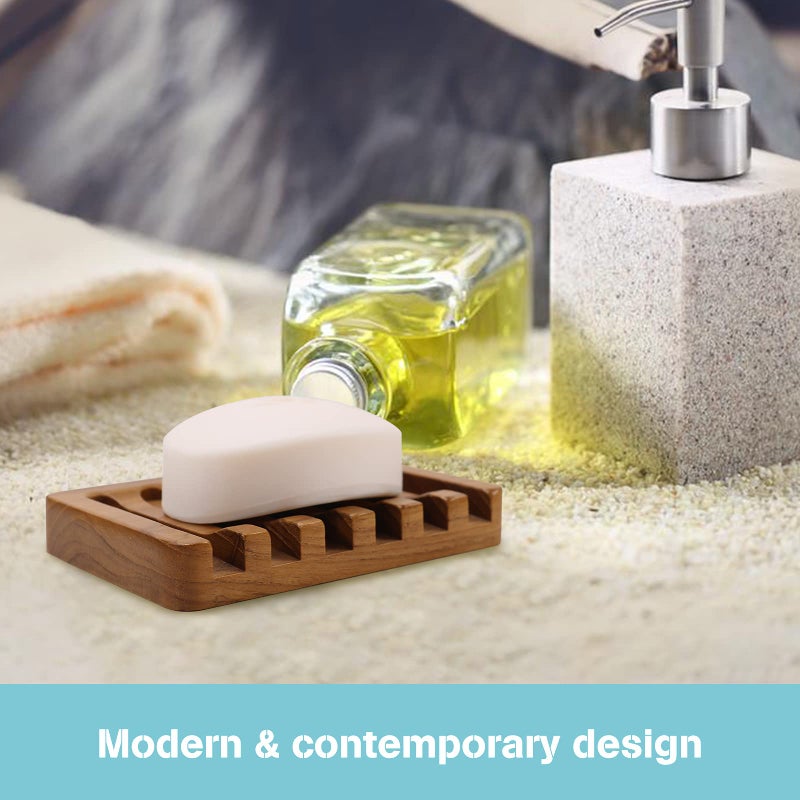 HTB Soap Dish with Slanted Waterfall Design by HTB, Bar Soap Holder Teak Wood, Soap Saver for Shower, Bathroom, Sink, Kitchen and Countertop - Image 5