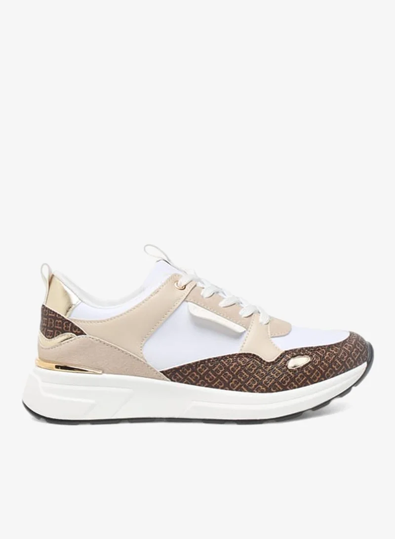 Womens Monogram Print Sneakers With Lace-Up Closure