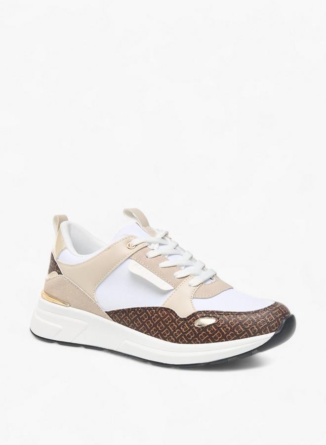Flora Bella By Shoexpress Womens Monogram Print Sneakers With Lace-Up Closure - Image 1