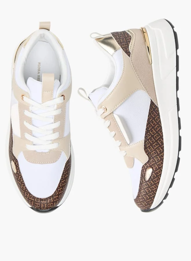 Flora Bella By Shoexpress Womens Monogram Print Sneakers With Lace-Up Closure