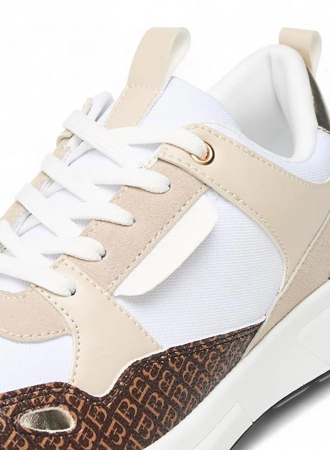 Flora Bella By Shoexpress WHITE Womens Monogram Print Sneakers With Lace-Up Closure for Women | Best Price UAE