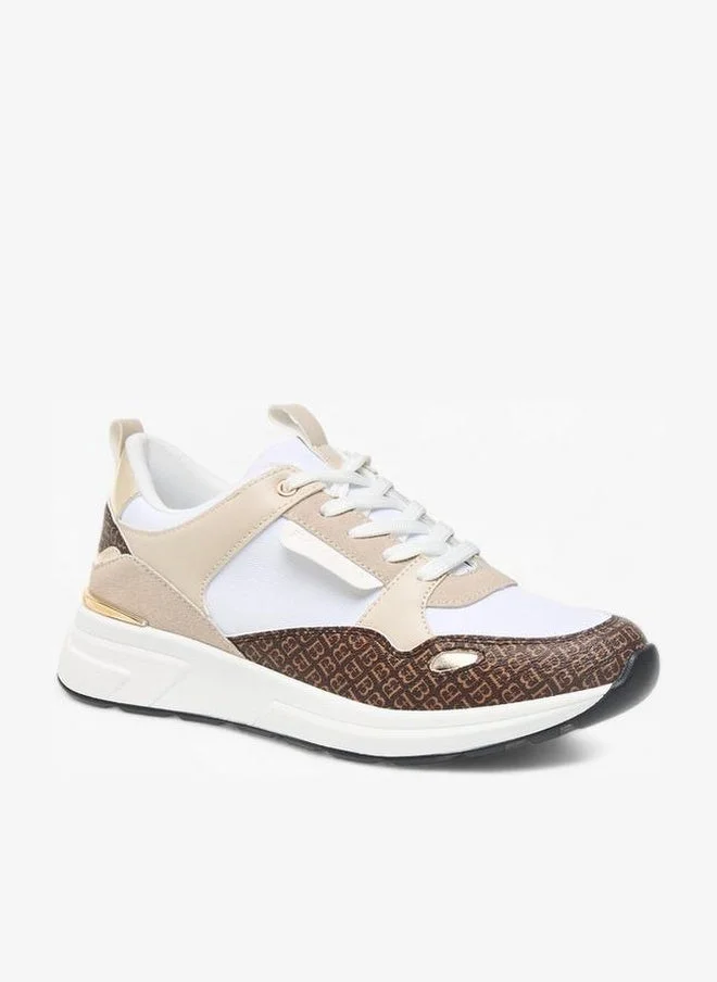 Flora Bella By Shoexpress WHITE Womens Monogram Print Sneakers With Lace-Up Closure for Women | Best Price UAE