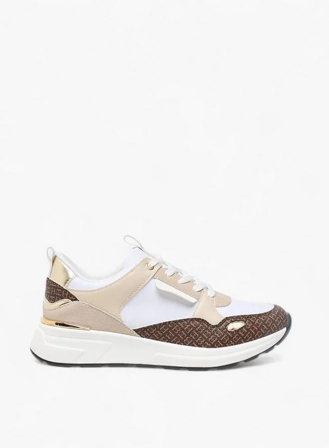 Womens Monogram Print Sneakers With Lace-Up Closure