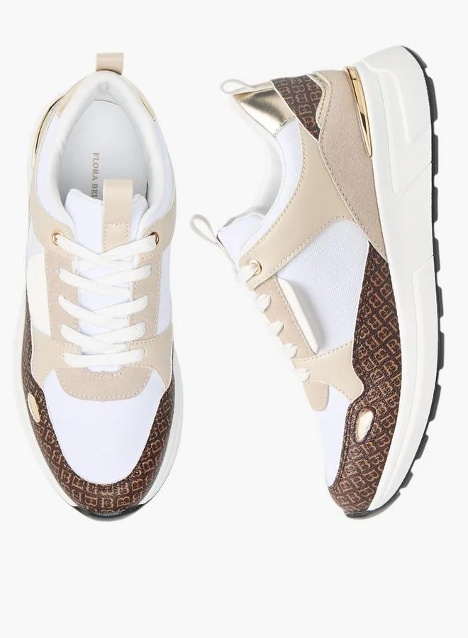Flora Bella By Shoexpress WHITE Womens Monogram Print Sneakers With Lace-Up Closure for Women | Best Price UAE