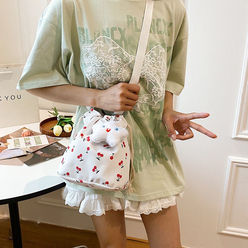 Cute Cherry Bag Women'S Summer Fresh Girl'S College Style Bucket Bag All-Match Artistic Shoulder Bag Small Satchel - Image 3