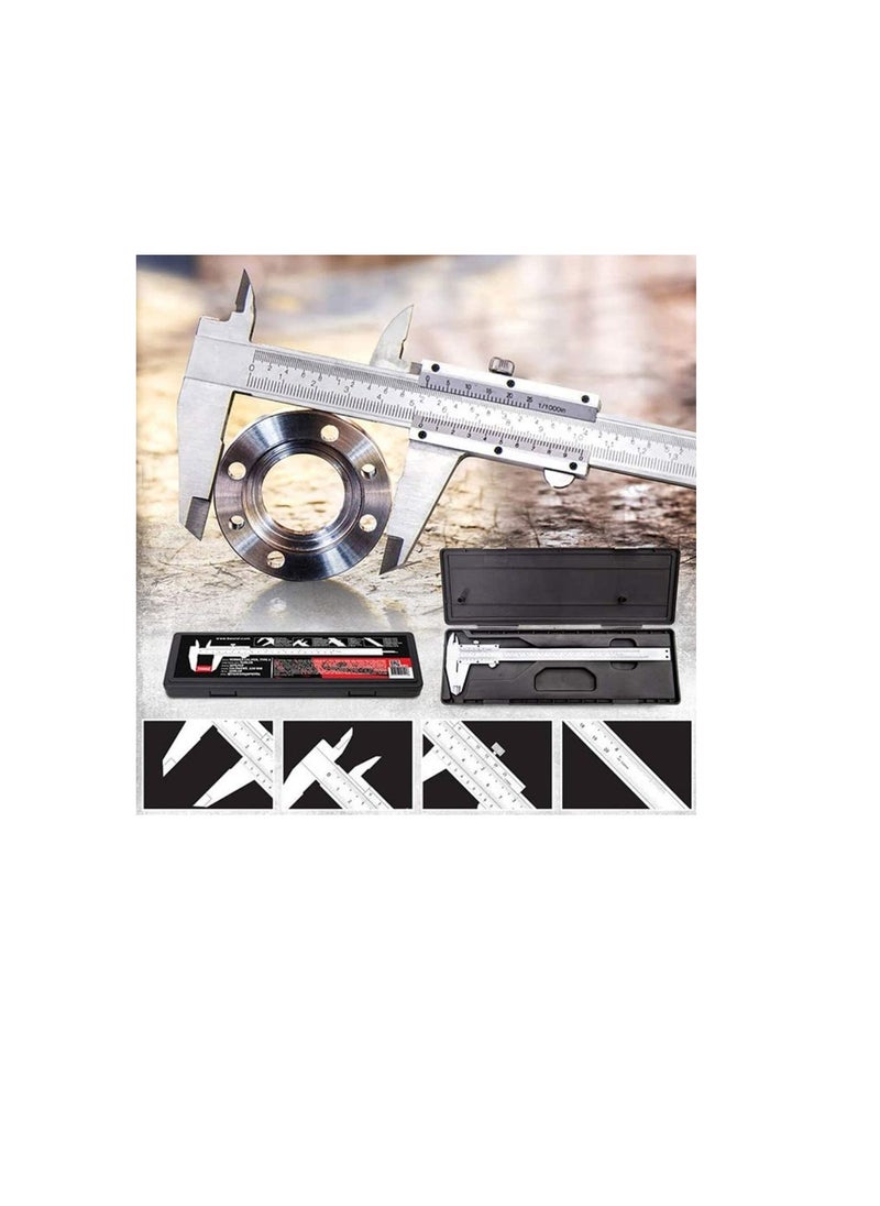 بيورول Beorol Professional Vernier Caliper 8 Inch ، ستانلس ستيل ، بوصة / متري ، قياسات داخلية وخارجية وعمق وخطوة  - Image 1