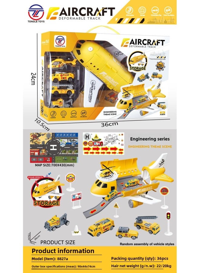 Children's Aircraft Toy Suit Boy Toy Can Store Passenger Plane Model Road Sign Track Inertia Car-Color:8827A Storage Plane + Sound Effect + Map + Road Sign Window Color Box  - Image 1