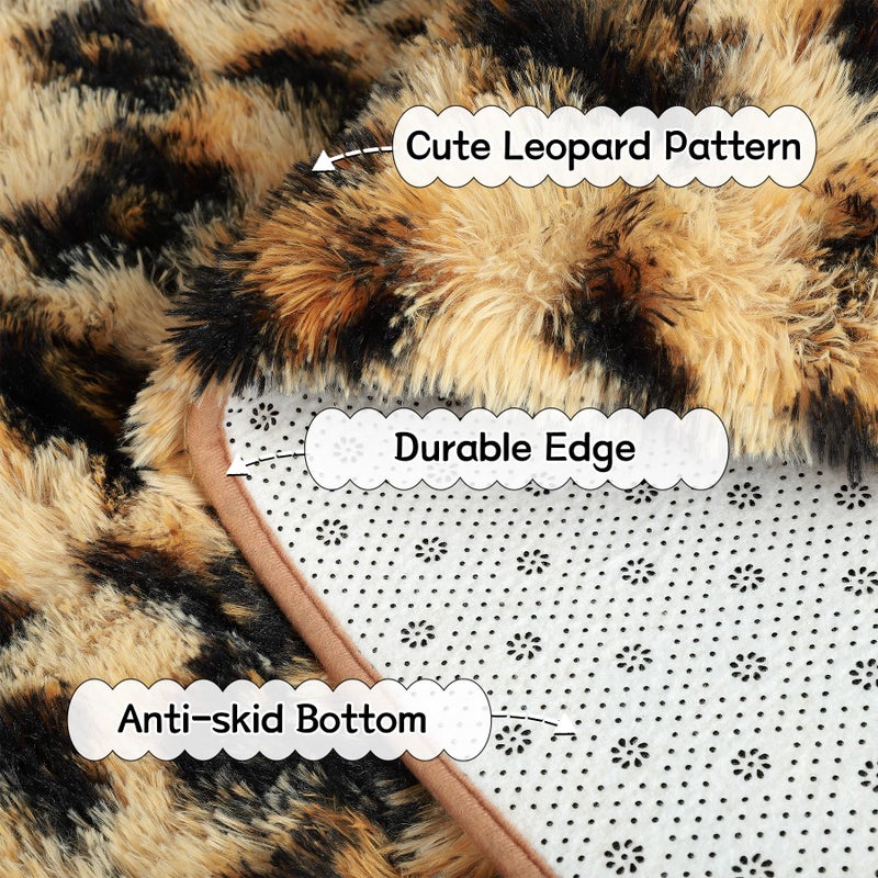 BENRON Living Room Rug 5x8 Area Rug for Kids Room Fluffy Bedroom Rug Yellow Black Leopard/Cheetah Print Rug Fuzzy Nusery Rug for Girls Boys Modern Faux Fur Rugs Washable Carpets - Image 3