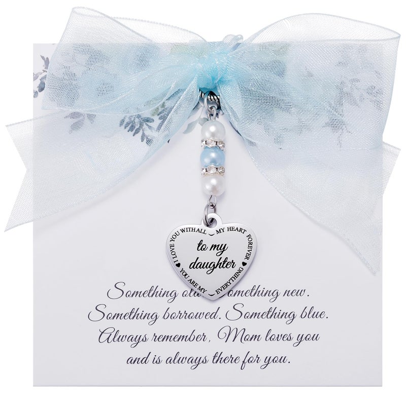 Ralukiia Something Blue for Daughter Bride Gift from Mom, Wedding Bridal Bouquet Charm for Bride, Mother to Daughter Bridal Shower Gift, Blue Pearl Wedding Charm from Mom - Image 1