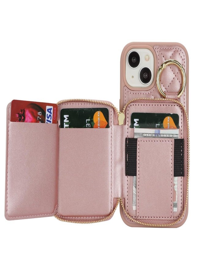 Hamany for iPhone 14 Case Wallet with Card Holder,for iPhone 14 Phone case Wallet with Zipper with Slot Kickstand Stand Case for Women and Man-Rose Gold - Image 5