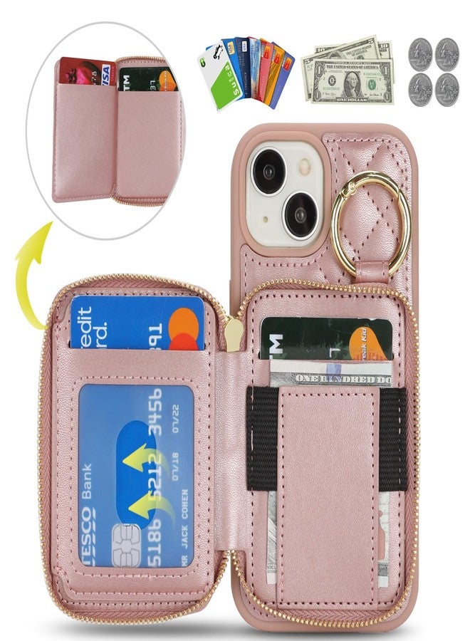 Hamany for iPhone 14 Case Wallet with Card Holder,for iPhone 14 Phone case Wallet with Zipper with Slot Kickstand Stand Case for Women and Man-Rose Gold - Image 4