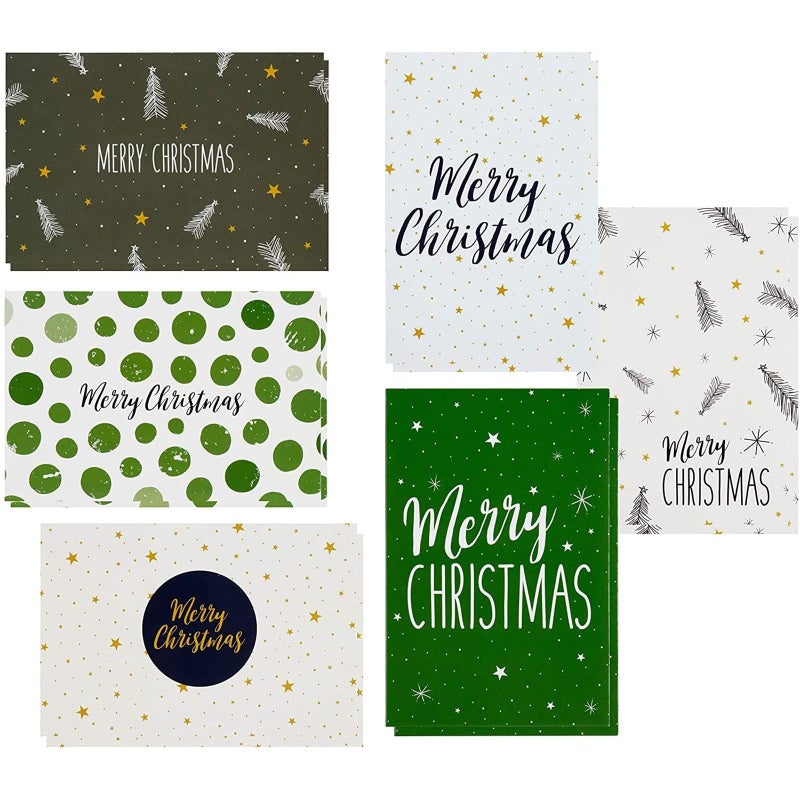 48 Pack of Christmas Winter Holiday Family Greeting Cards Green and Cream Merry Christmas Festive Designs Boxed with 48 Count White Envelopes Included 45 x 625 Inches