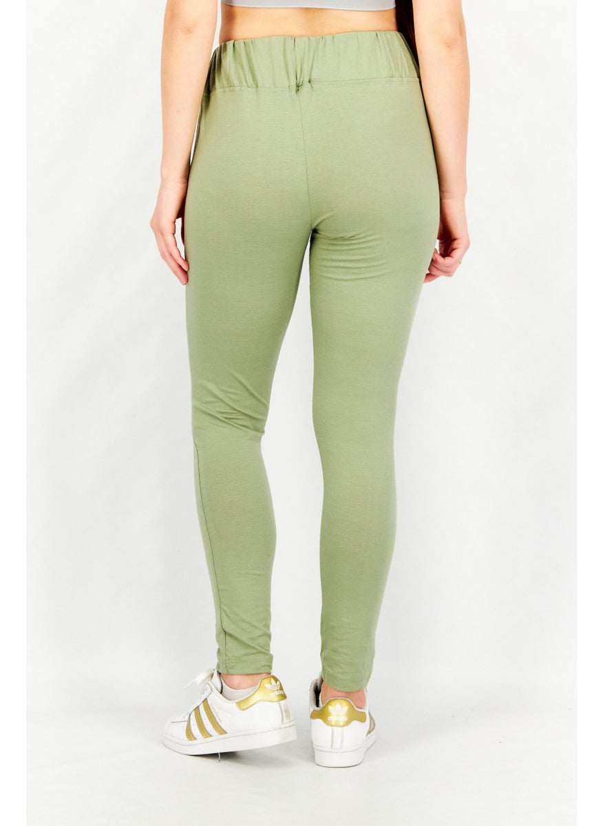 Missguided - Women Waistband Solid Pull On Leggings, Olive - Image 1