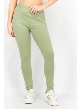 Women Waistband Solid Pull On Leggings, Olive