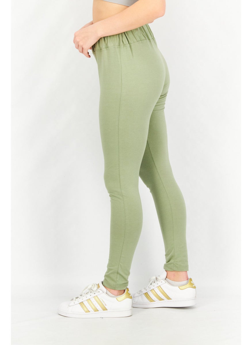 Missguided - Women Waistband Solid Pull On Leggings, Olive - Image 1